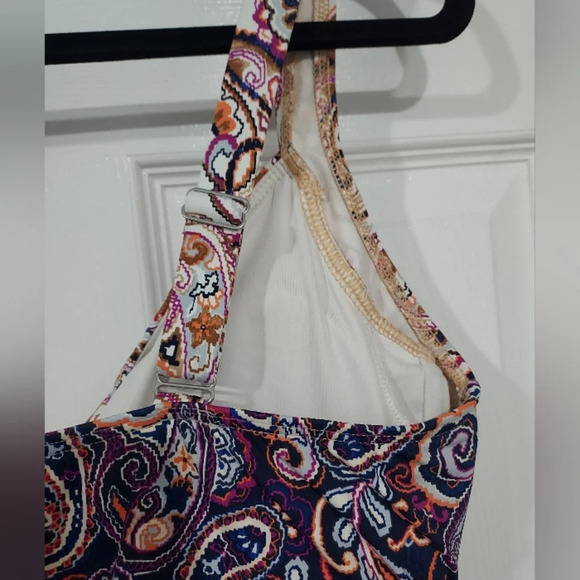 Lands' End Paisley Mix Print V-Neck Wrap Underwire Tankini Top in Size 12 DDD - Picture 9 of 13